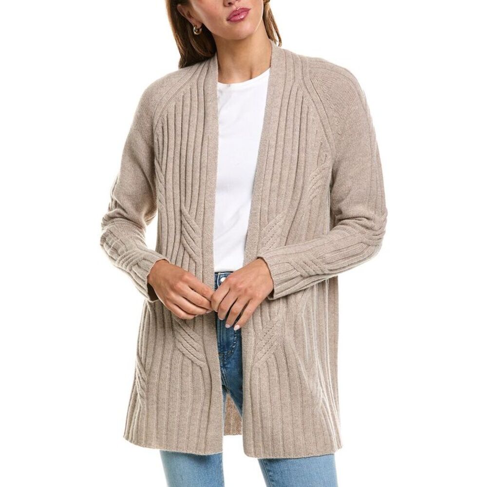 Forte Cashmere Womens  Luxe Cable 100% Cashmere Cardigan, Brown